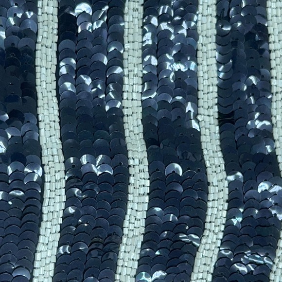 Saks Fifth Avenue Folio Womens Sz M Sequin Shell Top Navy White Stripe Back ZIp - Picture 10 of 12